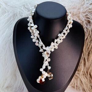 Vintage Freshwater Pearl Crystal Lariat Necklace